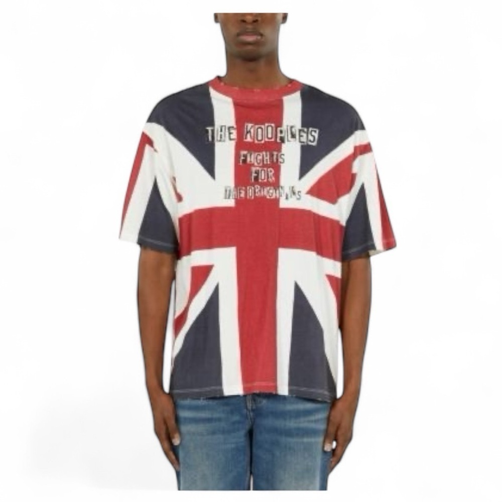 The Kooples Oversized UK Flag Tee distressed Size Large NWT Sold Out online